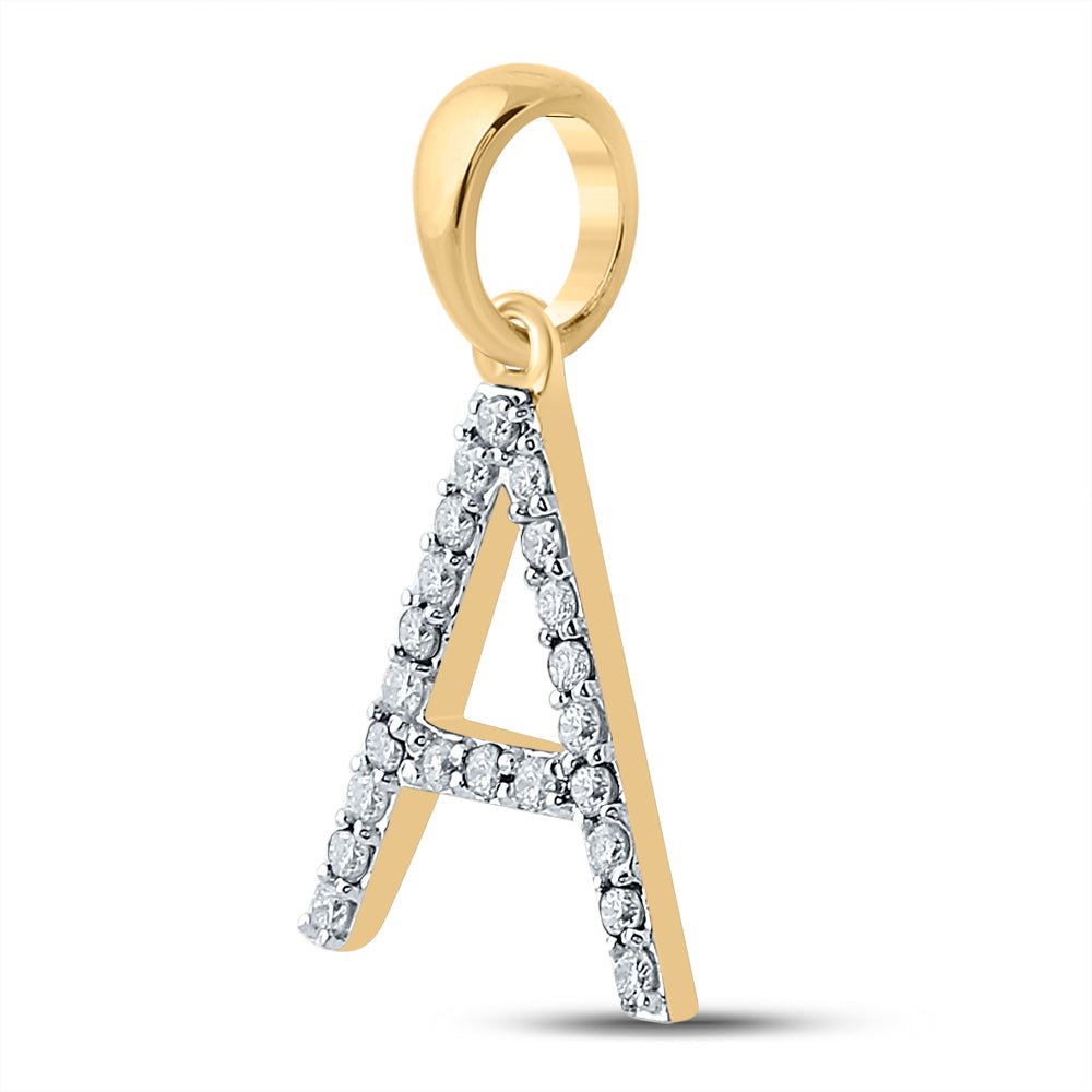 14K Yellow Gold Round Diamond A Initial Letter Pendant 1/5 Cttw - Splendid Jewellery