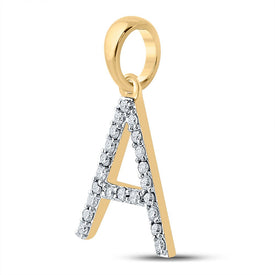 14K Yellow Gold Round Diamond A Initial Letter Pendant 1/5 Cttw - Splendid Jewellery