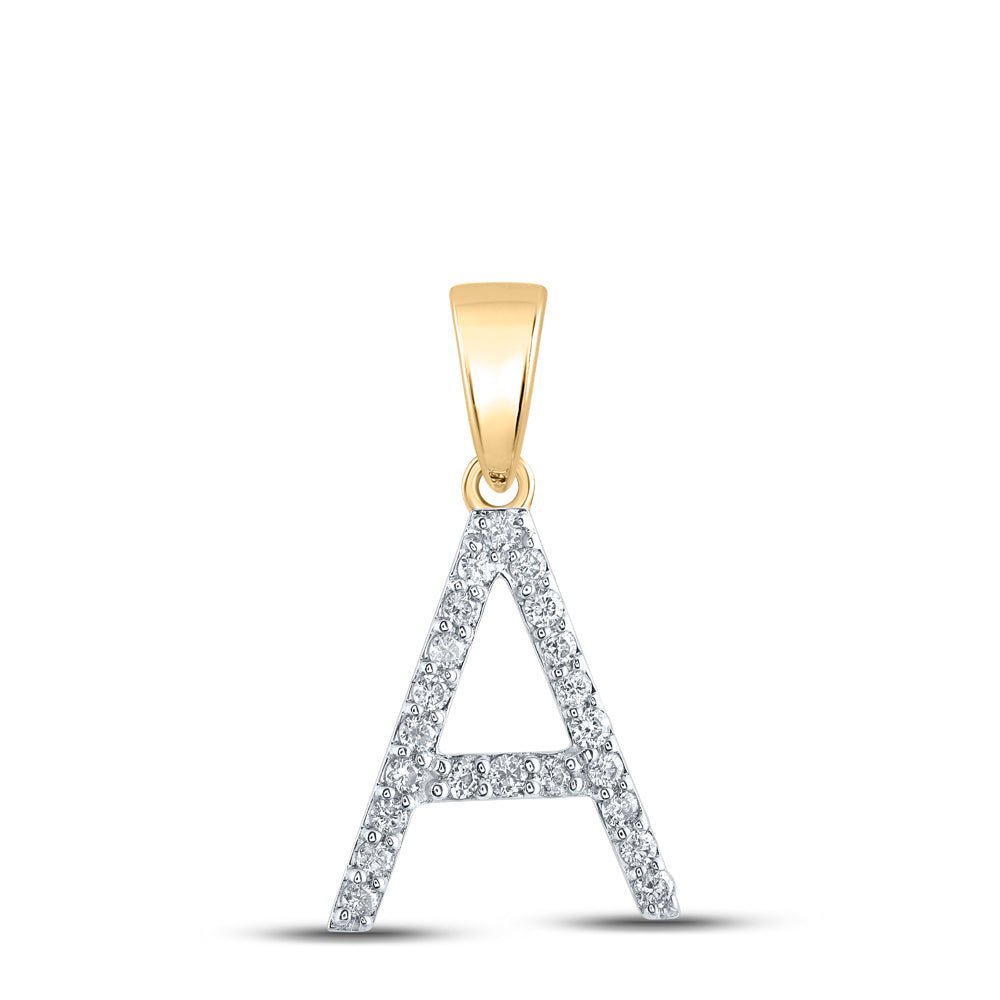 10K Yellow Gold Round Diamond A Initial Letter Pendant 1/5 Cttw - Splendid Jewellery