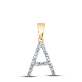 10K Yellow Gold Round Diamond A Initial Letter Pendant 1/5 Cttw - Splendid Jewellery
