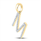 14K Yellow Gold Round Diamond M Initial Letter Pendant 1/4 Cttw - Splendid Jewellery