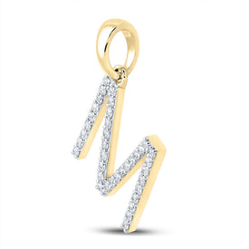 14K Yellow Gold Round Diamond M Initial Letter Pendant 1/4 Cttw - Splendid Jewellery