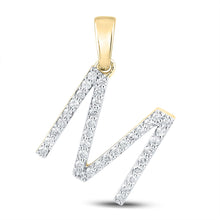 Load image into Gallery viewer, 14K Yellow Gold Round Diamond M Initial Letter Pendant 1/4 Cttw - Splendid Jewellery