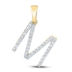 14K Yellow Gold Round Diamond M Initial Letter Pendant 1/4 Cttw - Splendid Jewellery