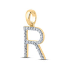 14K Yellow Gold Round Diamond R Initial Letter Pendant 1/5 Cttw - Splendid Jewellery