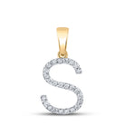14K Yellow Gold Round Diamond S Initial Letter Pendant 1/5 Cttw - Splendid Jewellery