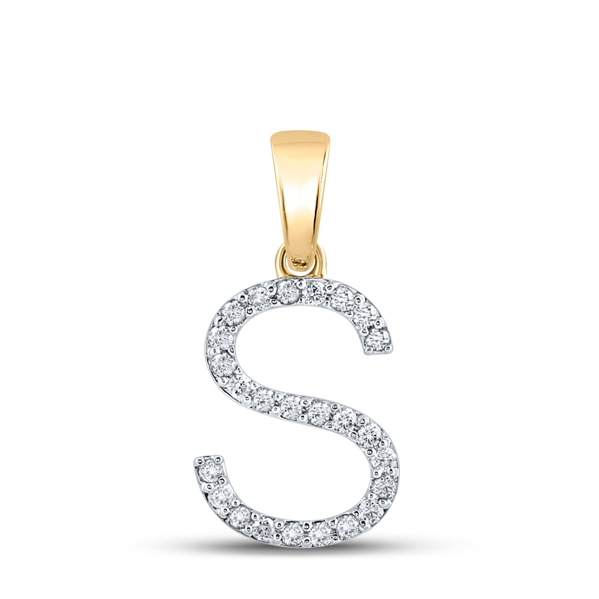 14K Yellow Gold Round Diamond S Initial Letter Pendant 1/5 Cttw - Splendid Jewellery