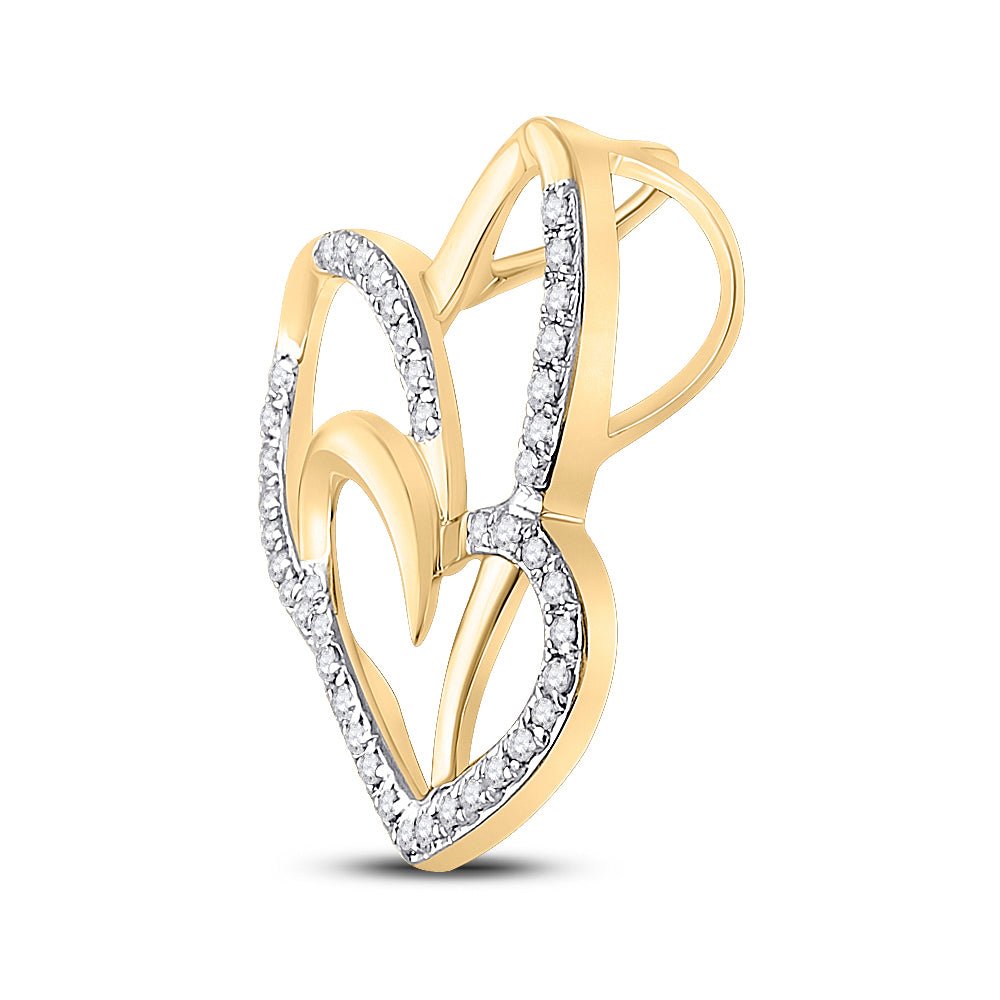 10K Yellow Gold Round Diamond Heart Pendant 1/6 Cttw - Splendid Jewellery