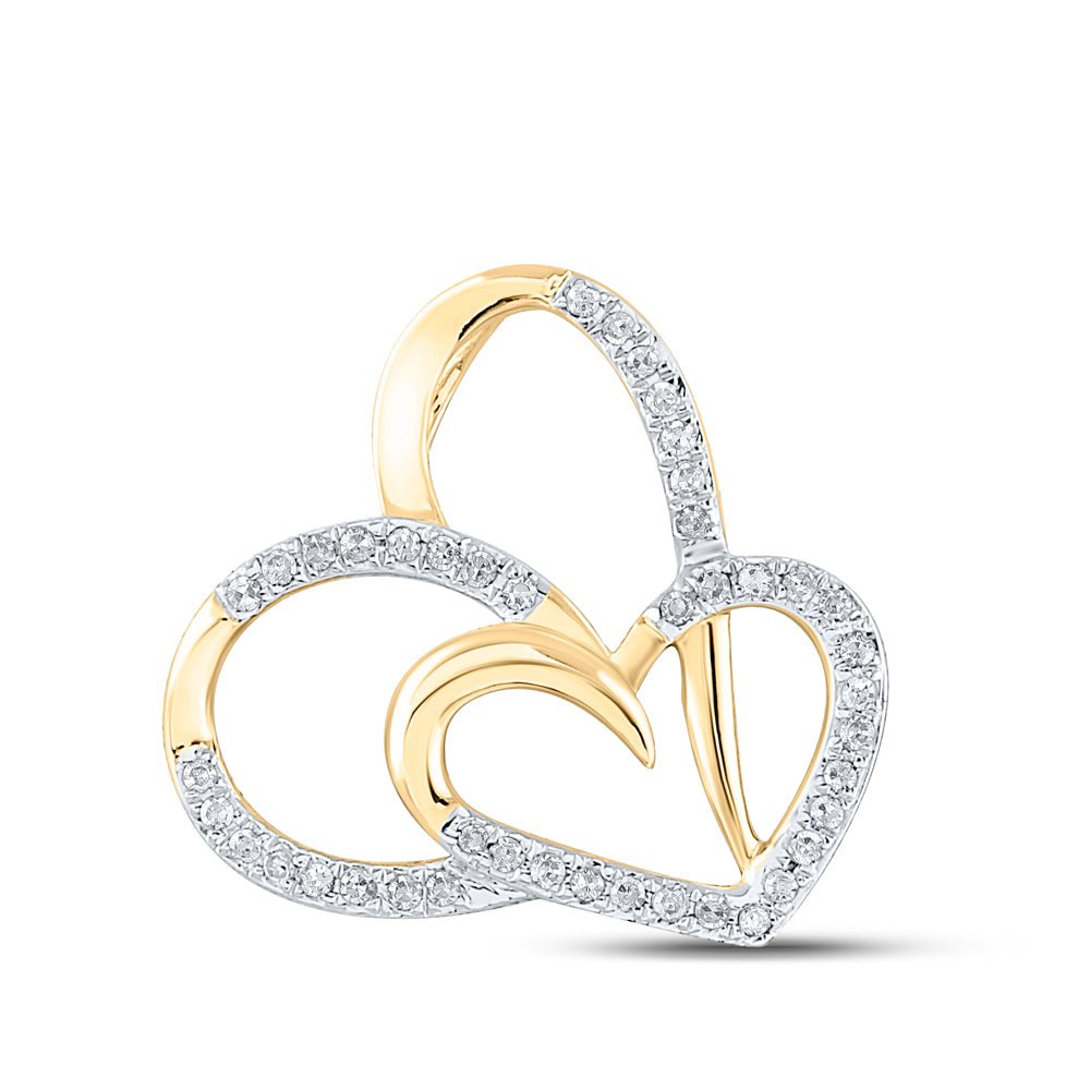 10K Yellow Gold Round Diamond Heart Pendant 1/6 Cttw - Splendid Jewellery