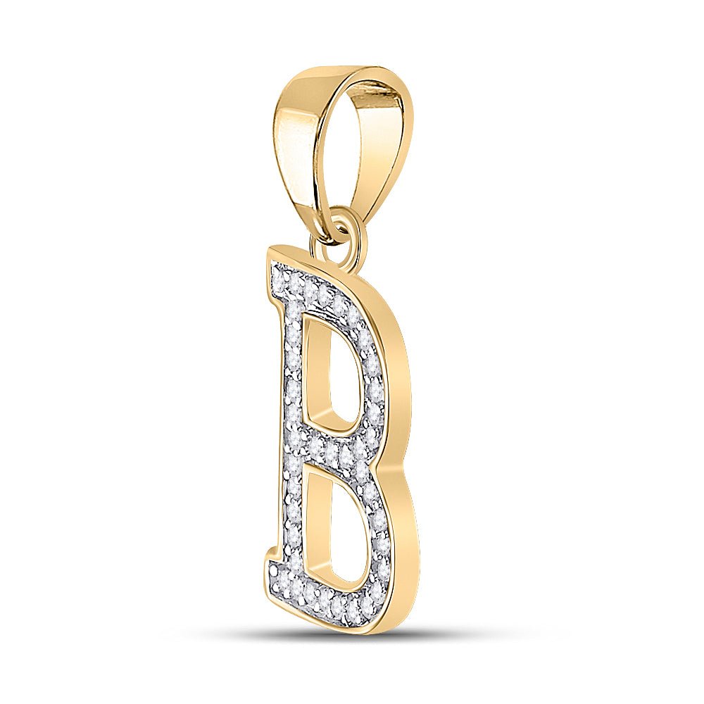 10K Yellow Gold Round Diamond B Initial Letter Pendant 1/12 Cttw - Splendid Jewellery