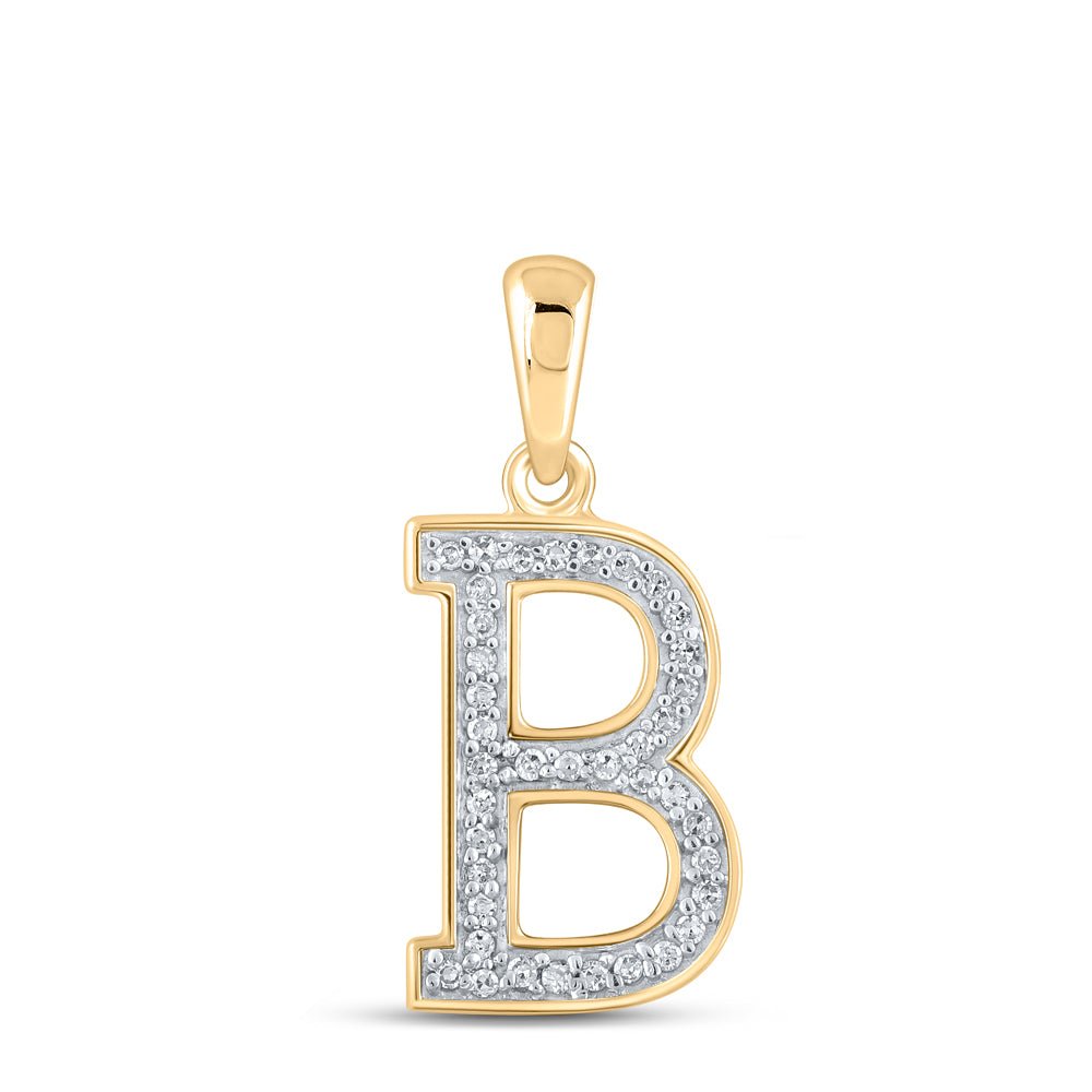 10K Yellow Gold Round Diamond B Initial Letter Pendant 1/12 Cttw - Splendid Jewellery