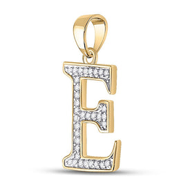 10K Yellow Gold Round Diamond E Initial Letter Pendant 1/12 Cttw - Splendid Jewellery
