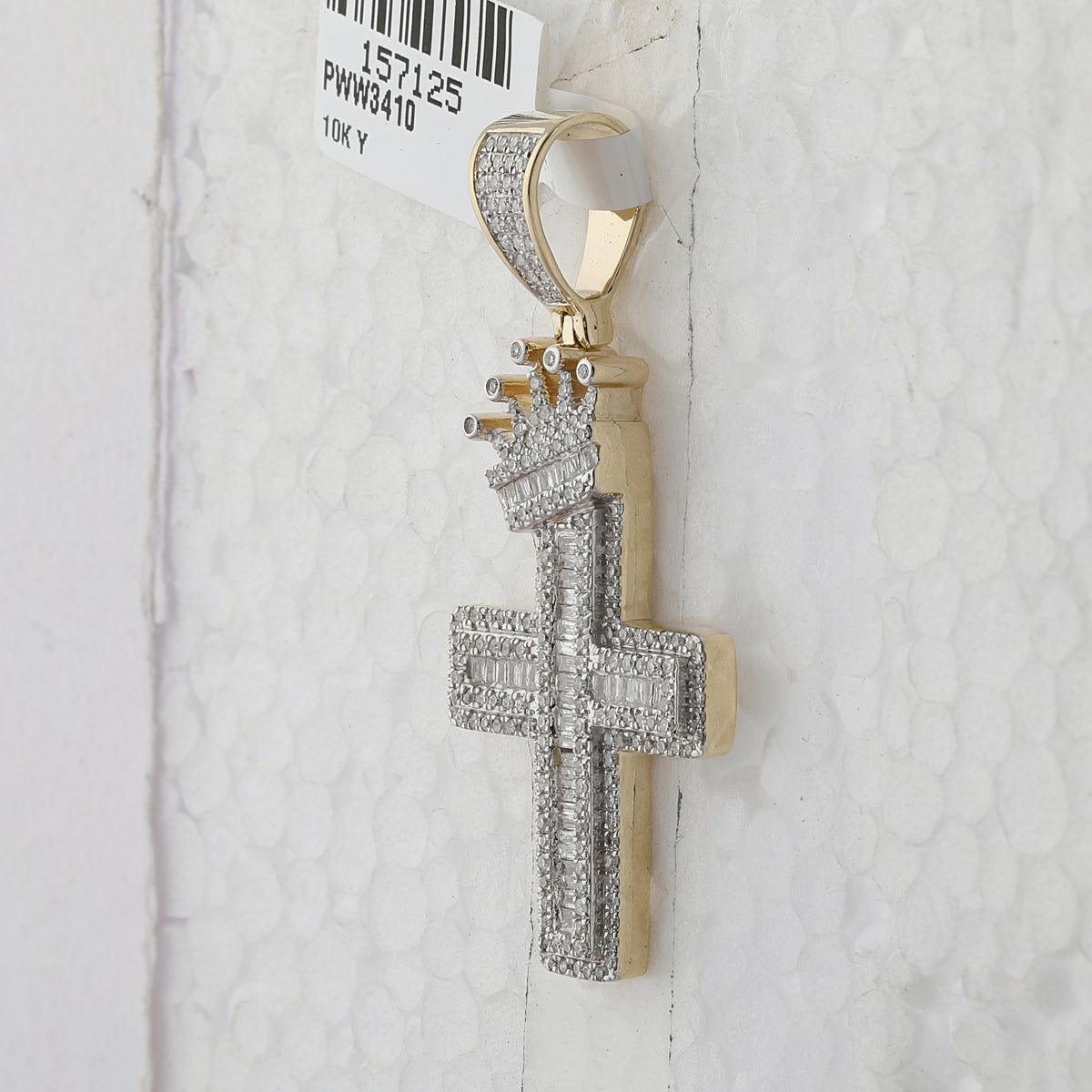 10K Yellow Gold Diamond P1p2 Cross Crown Charm Pendant 1 Cttw - Splendid Jewellery