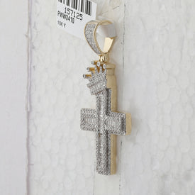 10K Yellow Gold Diamond P1p2 Cross Crown Charm Pendant 1 Cttw - Splendid Jewellery