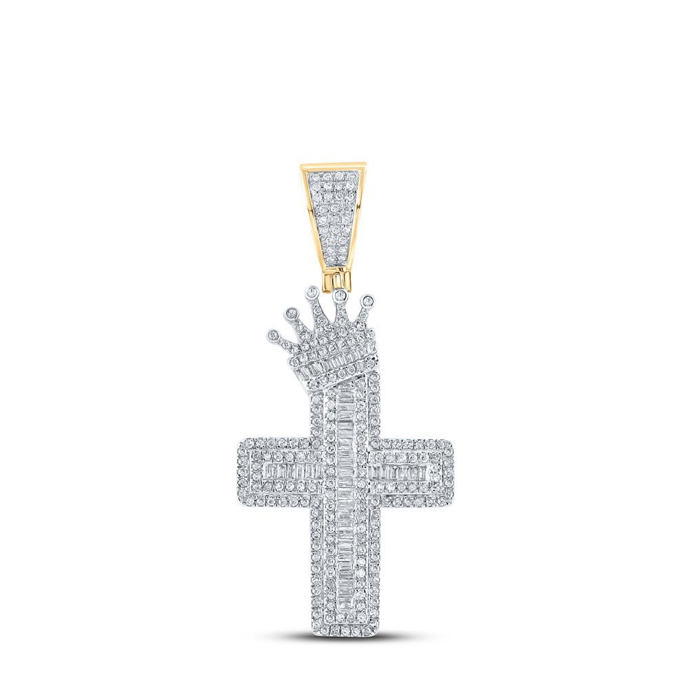 10K Yellow Gold Diamond P1p2 Cross Crown Charm Pendant 1 Cttw - Splendid Jewellery
