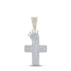 10K Yellow Gold Diamond P1p2 Cross Crown Charm Pendant 1 Cttw - Splendid Jewellery