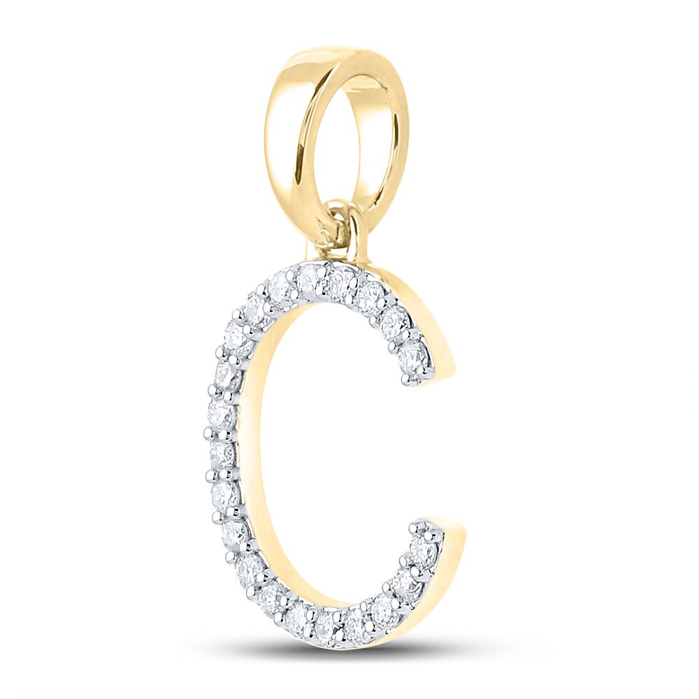 14K Yellow Gold Round Diamond C Initial Letter Pendant 1/5 Cttw - Splendid Jewellery