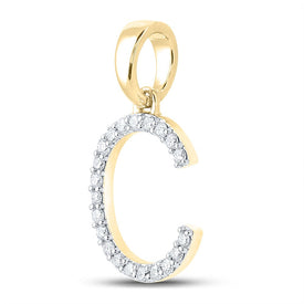 14K Yellow Gold Round Diamond C Initial Letter Pendant 1/5 Cttw - Splendid Jewellery