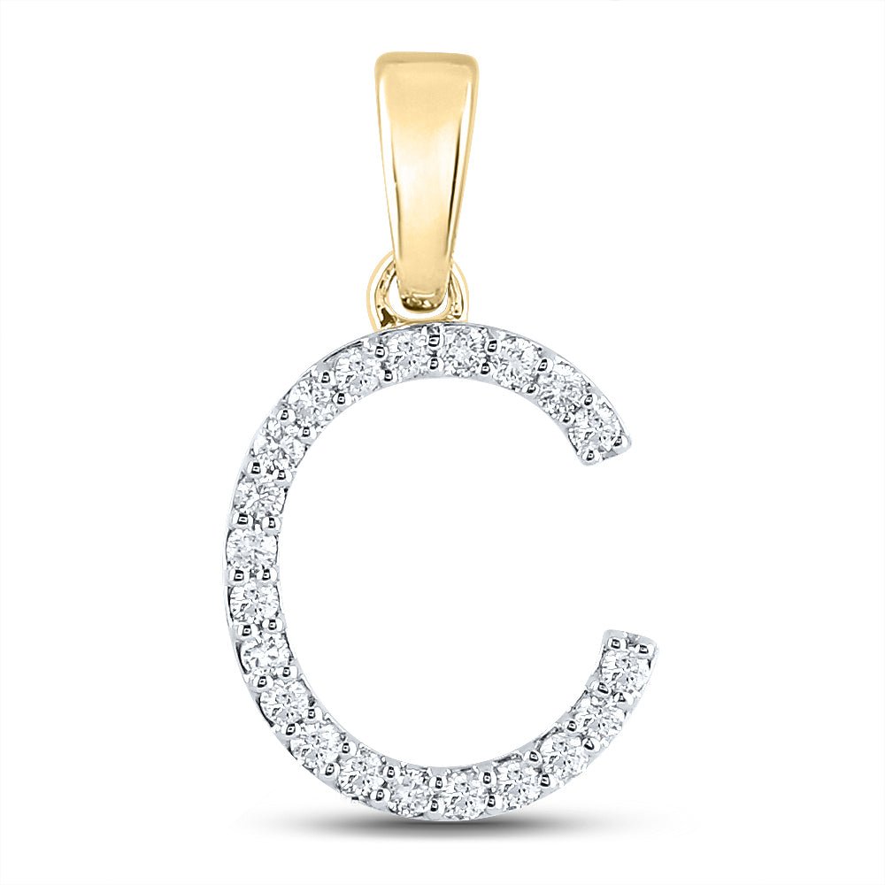 14K Yellow Gold Round Diamond C Initial Letter Pendant 1/5 Cttw - Splendid Jewellery