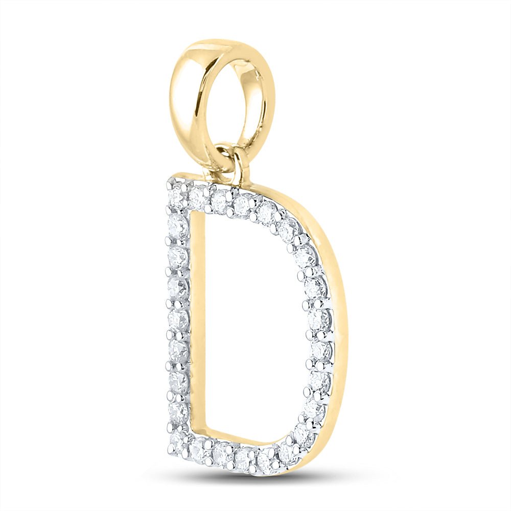 14K Yellow Gold Round Diamond D Initial Letter Pendant 1/5 Cttw - Splendid Jewellery