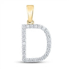 14K Yellow Gold Round Diamond D Initial Letter Pendant 1/5 Cttw - Splendid Jewellery