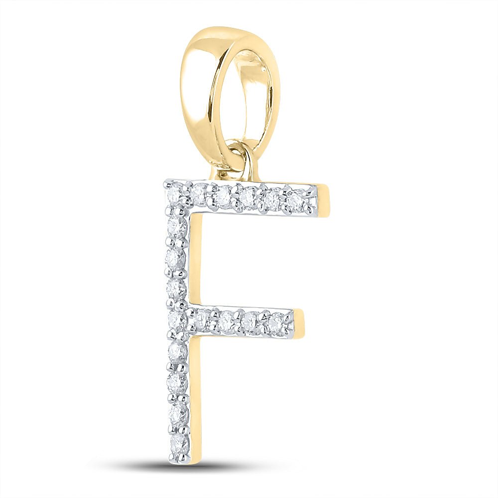 14K Yellow Gold Round Diamond F Initial Letter Pendant 1/8 Cttw - Splendid Jewellery