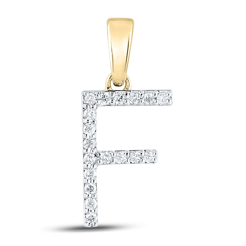 14K Yellow Gold Round Diamond F Initial Letter Pendant 1/8 Cttw - Splendid Jewellery