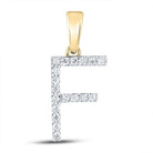 14K Yellow Gold Round Diamond F Initial Letter Pendant 1/8 Cttw - Splendid Jewellery