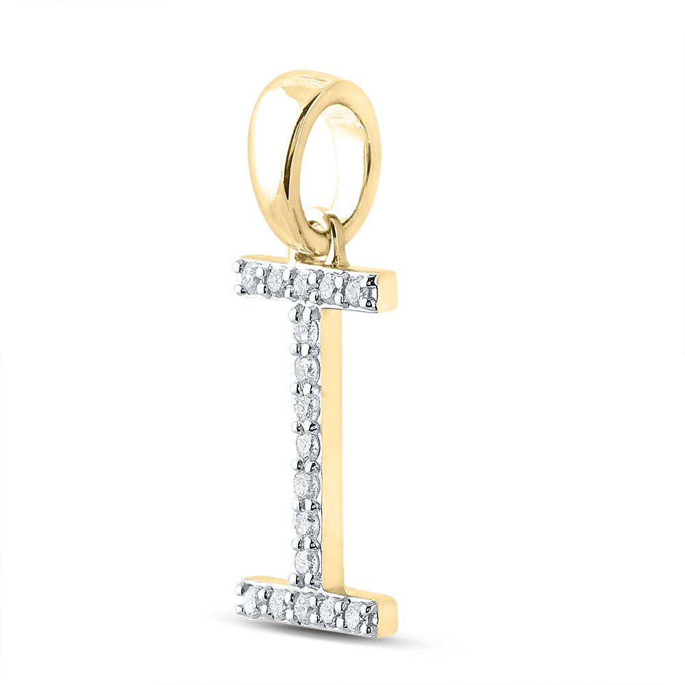 10K Yellow Gold Round Diamond I Initial Letter Pendant 1/8 Cttw - Splendid Jewellery