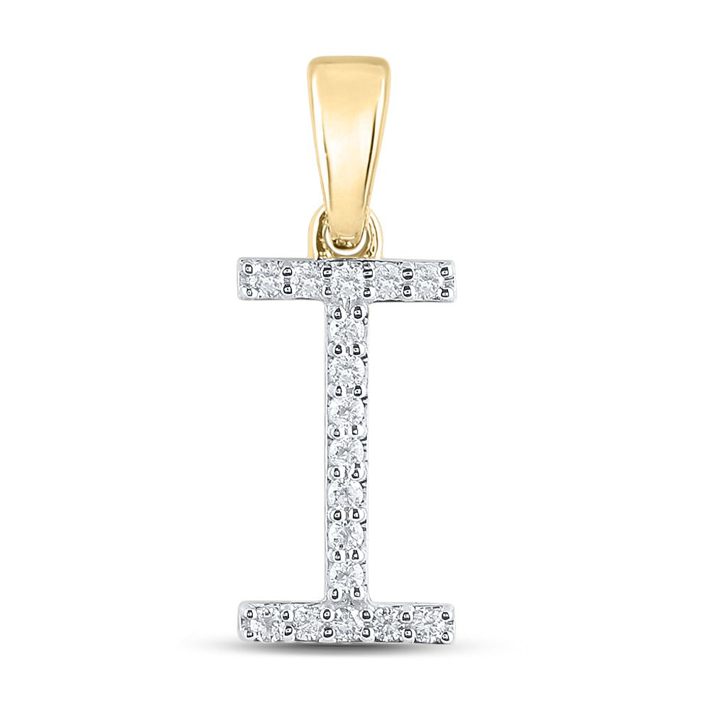 14K Yellow Gold Round Diamond I Initial Letter Pendant 1/8 Cttw - Splendid Jewellery