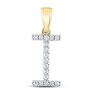 14K Yellow Gold Round Diamond I Initial Letter Pendant 1/8 Cttw - Splendid Jewellery