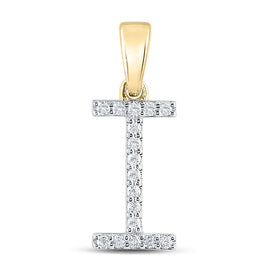 14K Yellow Gold Round Diamond I Initial Letter Pendant 1/8 Cttw - Splendid Jewellery