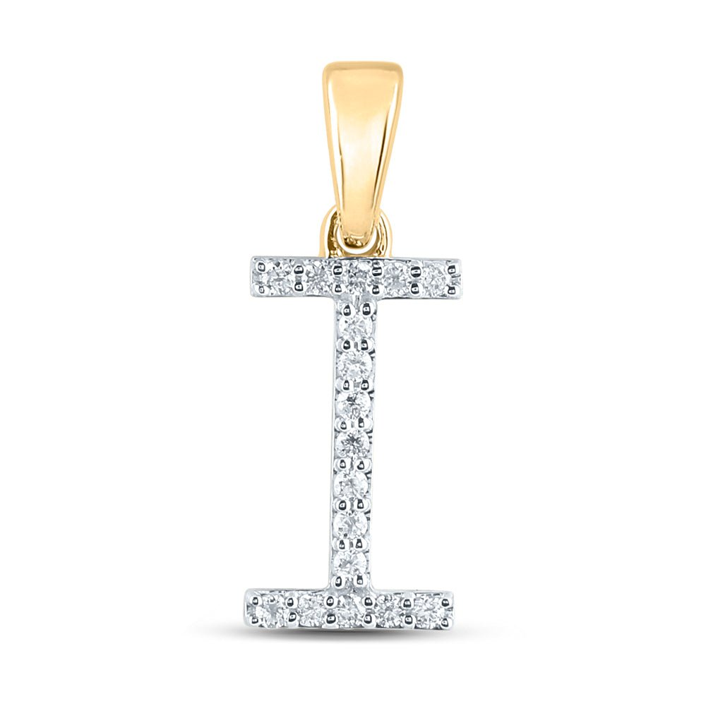 10K Yellow Gold Round Diamond I Initial Letter Pendant 1/8 Cttw - Splendid Jewellery