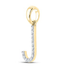 14K Yellow Gold Round Diamond J Initial Letter Pendant 1/10 Cttw - Splendid Jewellery