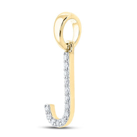14K Yellow Gold Round Diamond J Initial Letter Pendant 1/10 Cttw - Splendid Jewellery