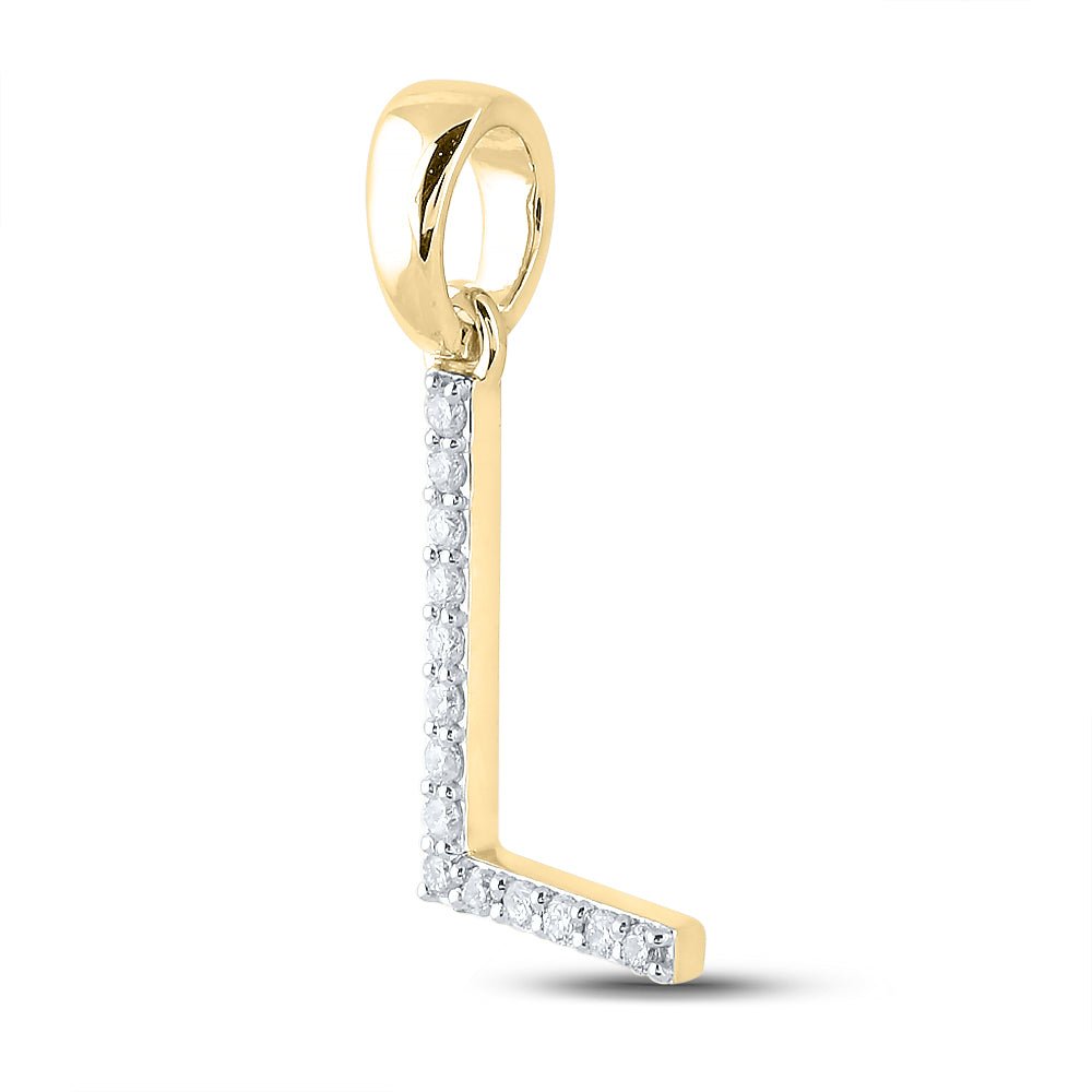 14K Yellow Gold Round Diamond L Initial Letter Pendant 1/8 Cttw - Splendid Jewellery