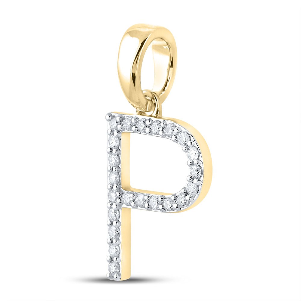 14K Yellow Gold Round Diamond P Initial Letter Pendant 1/6 Cttw - Splendid Jewellery
