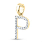 14K Yellow Gold Round Diamond P Initial Letter Pendant 1/6 Cttw - Splendid Jewellery