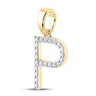 14K Yellow Gold Round Diamond P Initial Letter Pendant 1/6 Cttw - Splendid Jewellery