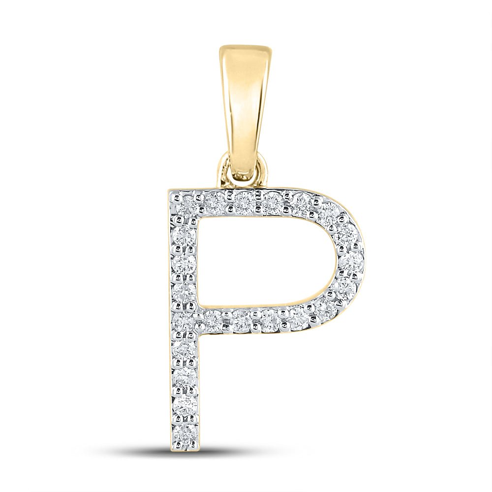 14K Yellow Gold Round Diamond P Initial Letter Pendant 1/6 Cttw - Splendid Jewellery