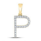 14K Yellow Gold Round Diamond P Initial Letter Pendant 1/6 Cttw - Splendid Jewellery