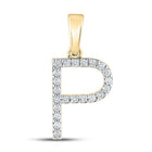 14K Yellow Gold Round Diamond P Initial Letter Pendant 1/6 Cttw - Splendid Jewellery