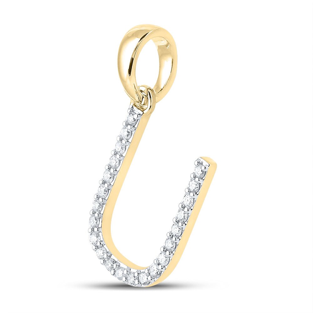 14K Yellow Gold Round Diamond U Initial Letter Pendant 1/6 Cttw - Splendid Jewellery
