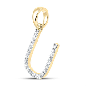 14K Yellow Gold Round Diamond U Initial Letter Pendant 1/6 Cttw - Splendid Jewellery