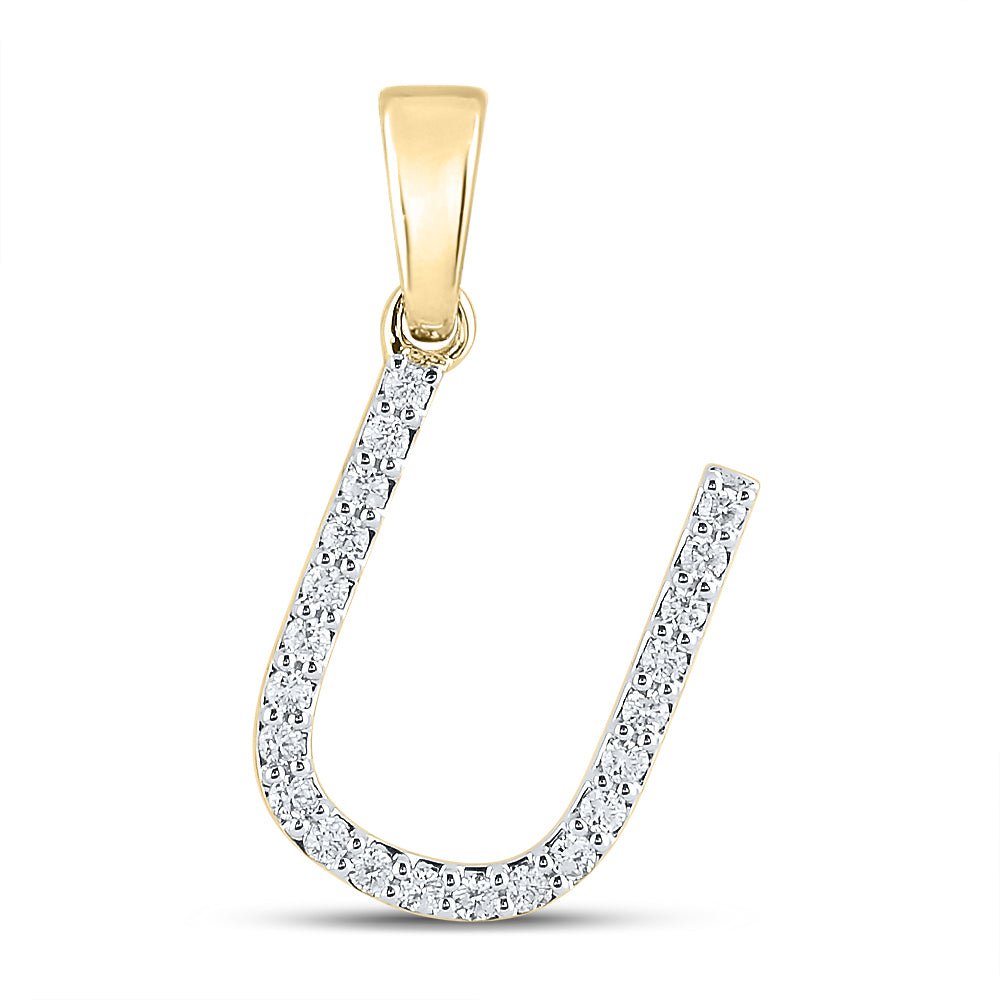 14K Yellow Gold Round Diamond U Initial Letter Pendant 1/6 Cttw - Splendid Jewellery