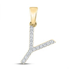 14K Yellow Gold Round Diamond Y Initial Letter Pendant 1/8 Cttw - Splendid Jewellery