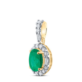 14K Yellow Gold Oval Natural Emerald Oval Pendant 1/4 Cttw - Splendid Jewellery