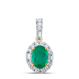 14K Yellow Gold Oval Natural Emerald Oval Pendant 1/4 Cttw - Splendid Jewellery