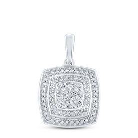 Sterling Silver Round Diamond Cushion Pendant 1/12 Cttw - Splendid Jewellery