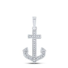 Sterling Silver Round Diamond Anchor Pendant 1/12 Cttw - Splendid Jewellery